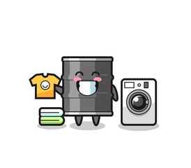 Mascot cartoon of oil drum with washing machine