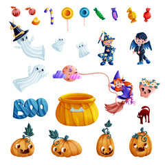 Set of Halloween illustrations perfect for stickers and spot illustrations for children