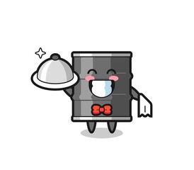Character mascot of oil drum as a waiters