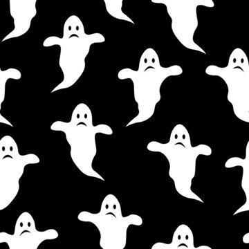 Seamless pattern Halloween spooky ghost silhouettes vector illustration