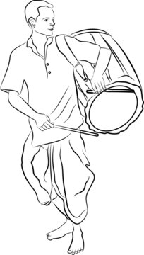 man playing drum, black and white clip art preview