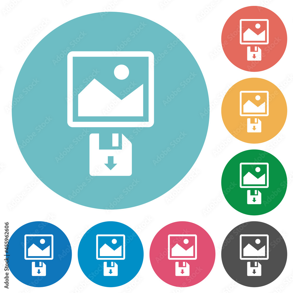 Poster save image to floppy disk flat round icons