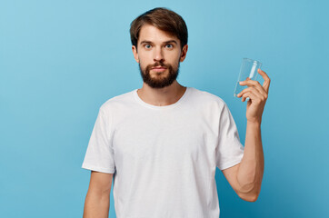 man in white t-shirt glass of water Studio