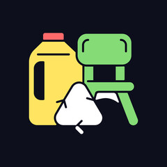 Plastic lumber from plastic bottles RGB color icon for dark theme. Sustainable garden furniture. Isolated vector illustration on night mode background. Simple filled line drawing on black