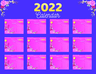 2022 vintage desk calendar abstract floral design pink blue