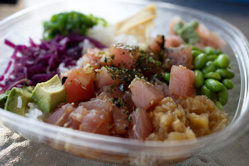 Closeup of Ahi Tuna Poke Bowl