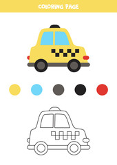 Color yellow taxi cab. Worksheet for kids.