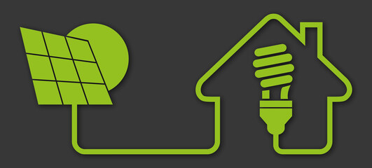 Logo maison et énergie solaire.