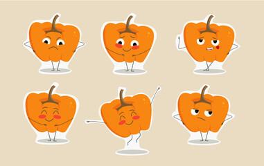 A set of stickers for printing, a cute pumpkin for Halloween. Emotions of the pumpkin character.