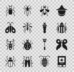 Set Book about insect, Butterfly, Colorado beetle, Insect, Mosquito, Beetle bug and Larva icon. Vector