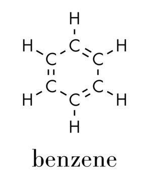 Benzene aromatic hydrocarbon molecule. Important in petrochemistry, component of gasoline. Skeletal formula.
