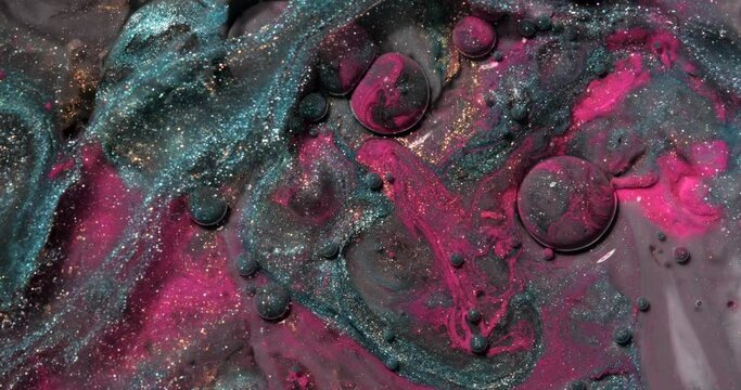Liquid paint mixing artwork with splash and swirl	
