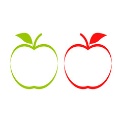 Green and red apple icon. Outline vector on a white blank background.