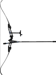 Clipping isolated photography of a professional recurve bow in carbon fibre with stabilizers made...