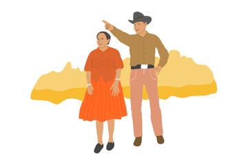 Navajo man pointing with finger and standing next to woman