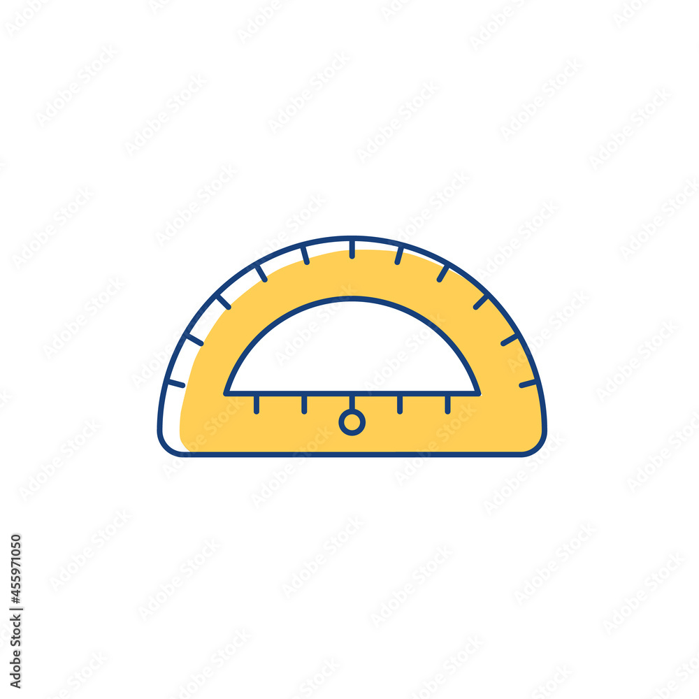 Poster Protractor RGB color icon. Instrument for constructing, measuring angles. Simple half-disc. Drafting supplies. Geometry lesson in school. Isolated vector illustration. Simple filled line drawing