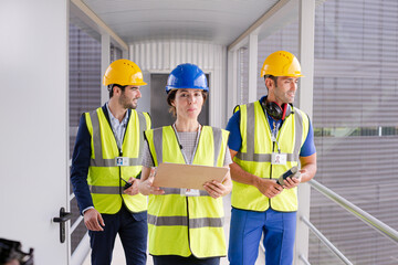 Supervisors and worker with clipboard in factory