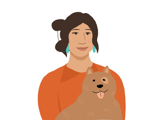 Navajo woman holding dog