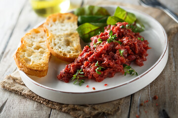 Traditional homemade steak tartare