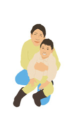 Young woman holding young boy in arms