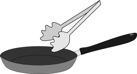 フライパンとトングの調理イメージ