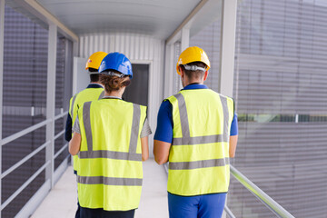 Supervisors and worker in steel factory