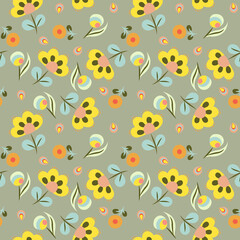  Abstract seamless pattern. Floral background. Ethnic Fabric with multi colored flowers and leaves, boho style
