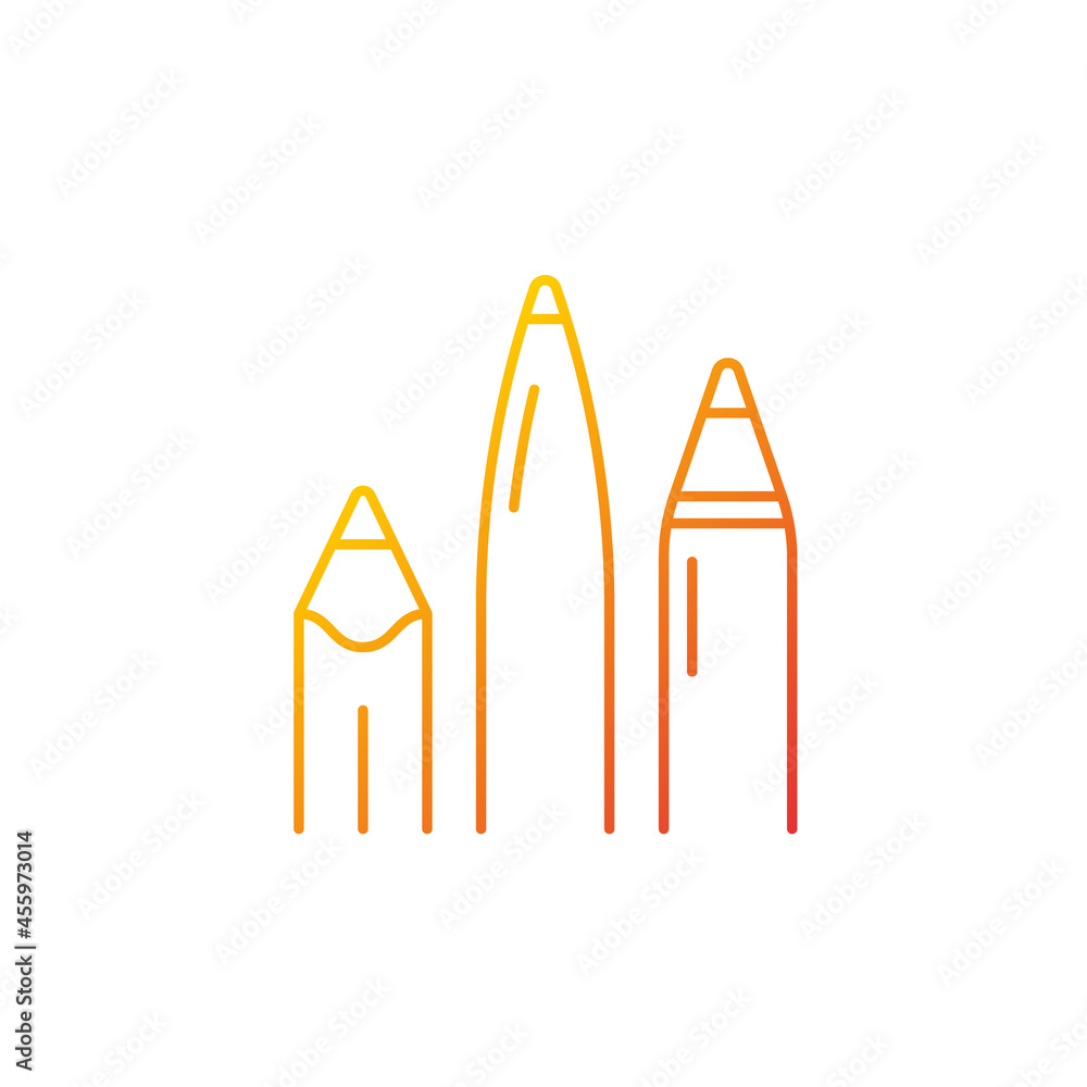Poster Pens and pencils gradient linear vector icon. School supplies. Writing instrument. Use for drawing and sketching. Thin line color symbol. Modern style pictogram. Vector isolated outline drawing