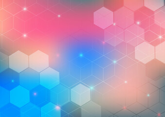Abstract hexagon pattern with light effect on colorful background.