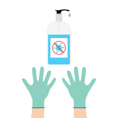 Hand sanitizers. Alcohol rub sanitizers kill most bacteria, fungi and stop some viruses such as coronavirus. Hygiene product. Sanitizer bottle. Covid-19 spread prevention. Vector illustration