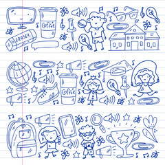 Vector pattern with school icons. E-learning, online education.