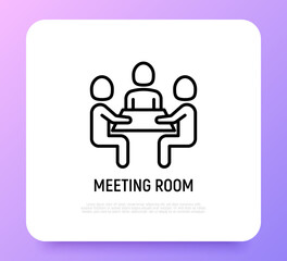 Meeting room thin line icon, group of people at training. Modern vector illustration.