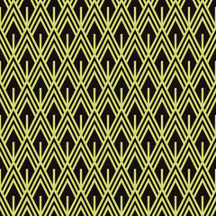 Seamless black and gold vintage art deco outline diamonds pattern vector