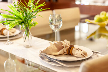 Table set for dinner. Decoration for romantic dinner.