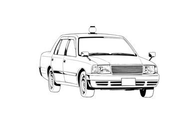 漫画風ペン画イラスト　車_タクシー