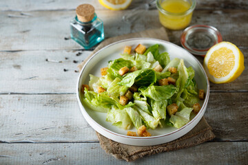Traditional Caesar salad with bread croutons