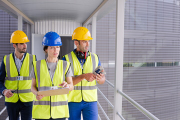 Supervisors and worker in steel factory