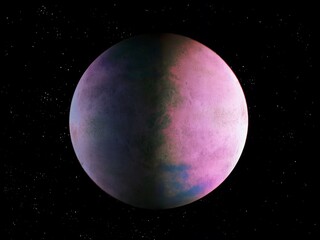 Beautiful cosmic background, exoplanet from an alien star system. Planet in space 3d illustration.