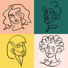 Set of simple and minimal women one line face