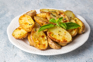 Delicious looking baked potato, food concept photo.