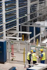 Supervisor and workers talking in factory