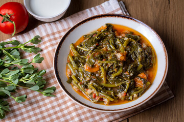 Traditional Turkish cuisine purslane dish (Turkish name; semizotu yemegi)