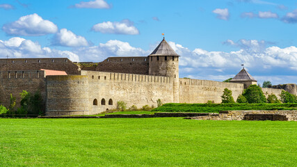 Fototapeta na wymiar Narva medieval castle on the Russian side of the Estonian border.