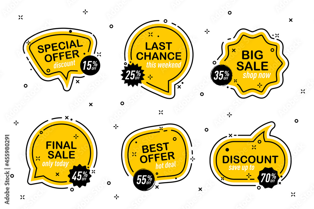 Wall mural set of sale labels with discount percentage tag