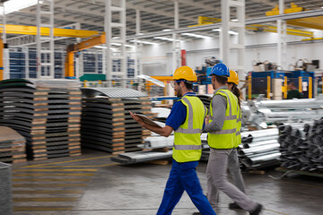 Supervisor and workers talking in warehouse