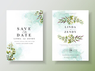 Fototapeta na wymiar Greenery floral wedding invitation template