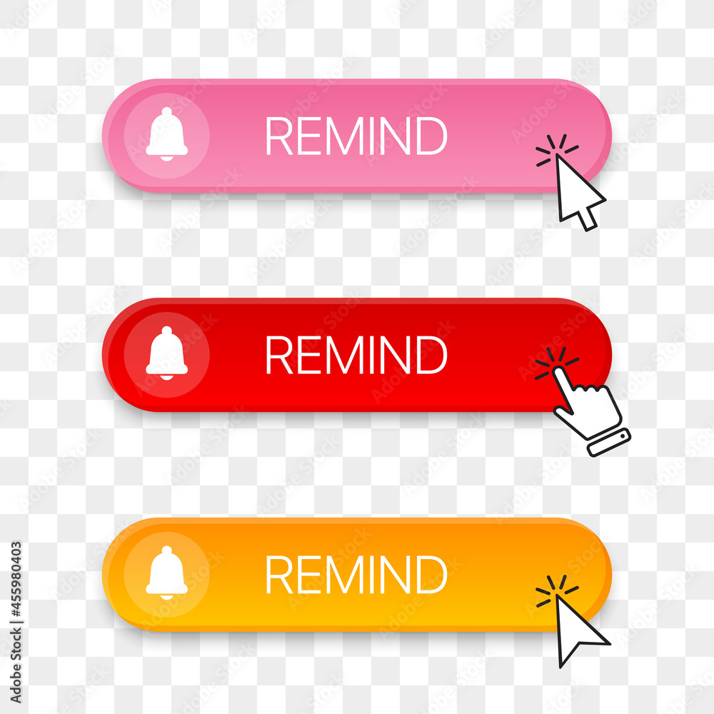 Poster remind button icon collection with different clicking hand cursor