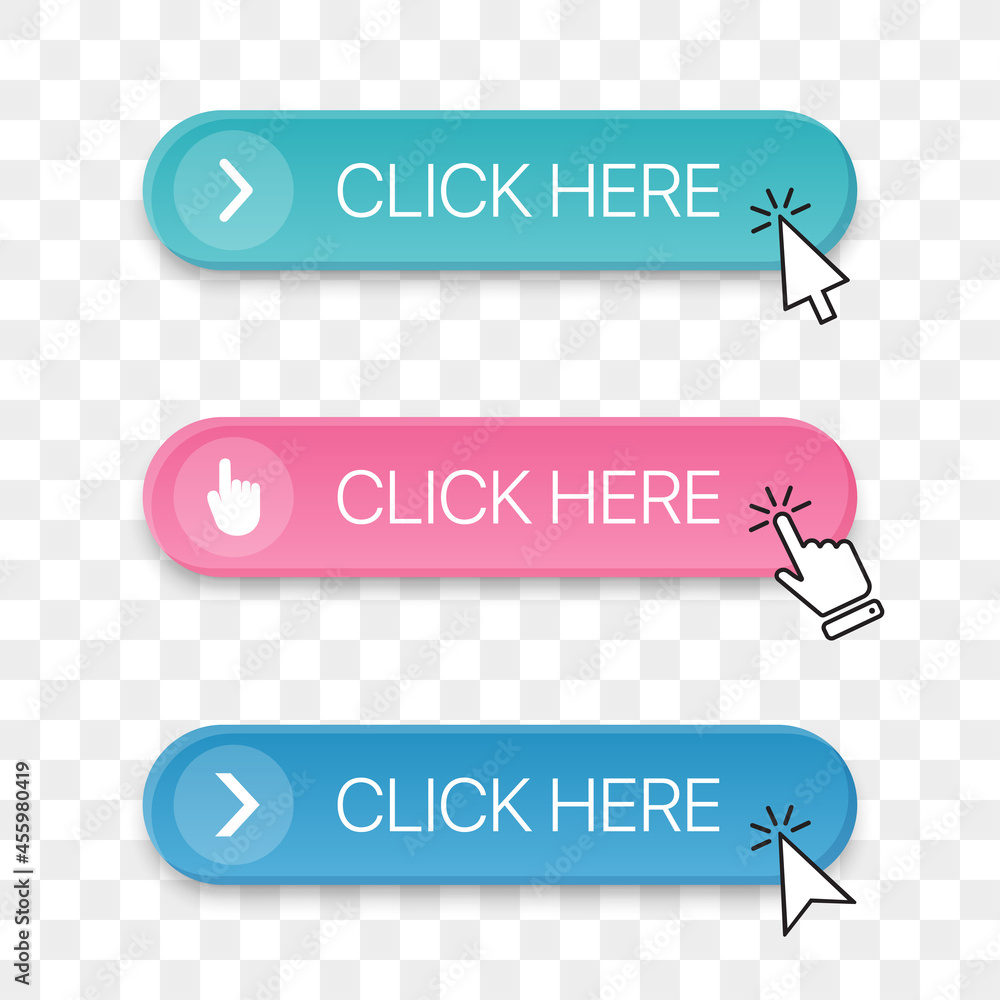 Aufkleber Click here button icon collection with different clicking hand cursor