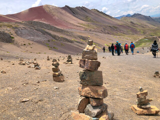 [Peru] Stacked stones at the  trail of Vinicunca mountain (Rainbow mountain)