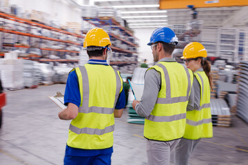 Supervisor and workers talking in warehouse